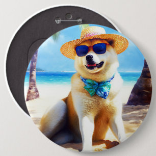 Chapa Redonda De 15 Cm Akita en la playa, regalo de verano para amantes d