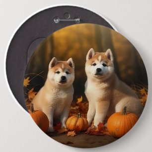 Chapa Redonda De 15 Cm Akita Puppy Calabaza deslumbrante de otoño