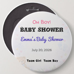 Chapa Redonda De 15 Cm Alfiler de Baby Shower Equipo Niña Equipo Niño