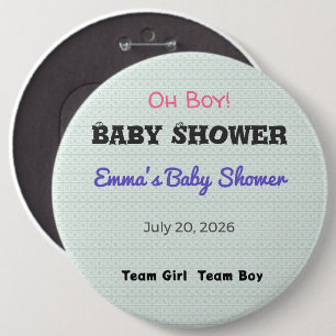 Chapa Redonda De 15 Cm Alfiler de Baby Shower   Equipo Niña   Equipo Niño
