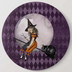Chapa Redonda De 15 Cm Alicia de Halloween en la luna de gatos de Cheshir
