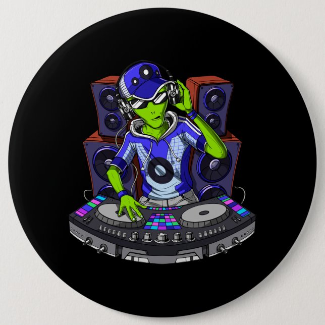 Chapa Redonda De 15 Cm Alien Music DJ (Anverso)