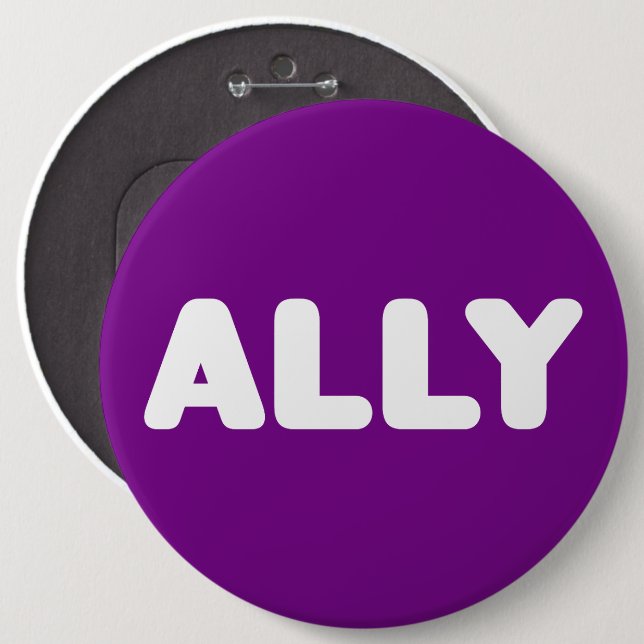 Chapa Redonda De 15 Cm Ally LGBTQ Straight Allies Spirit Day White Purple (Anverso y reverso)