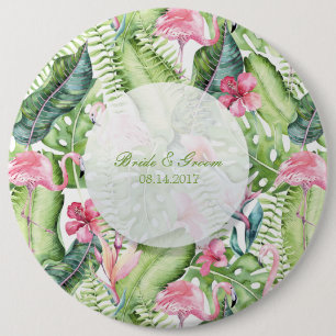 Chapa Redonda De 15 Cm Aloha Flamingo Tropical Beach Wedding