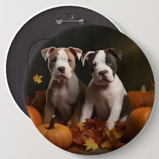 Chapa Redonda De 15 Cm American Staffordshire Puppy Autumn Delight (Anverso y reverso)