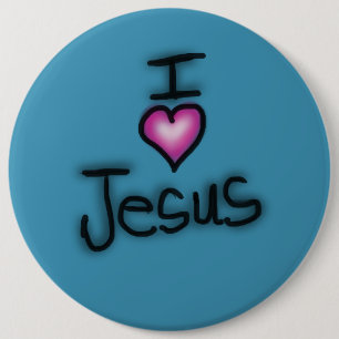 Chapa Redonda De 15 Cm Amo a Jesús Me Corazón Jesús Azul