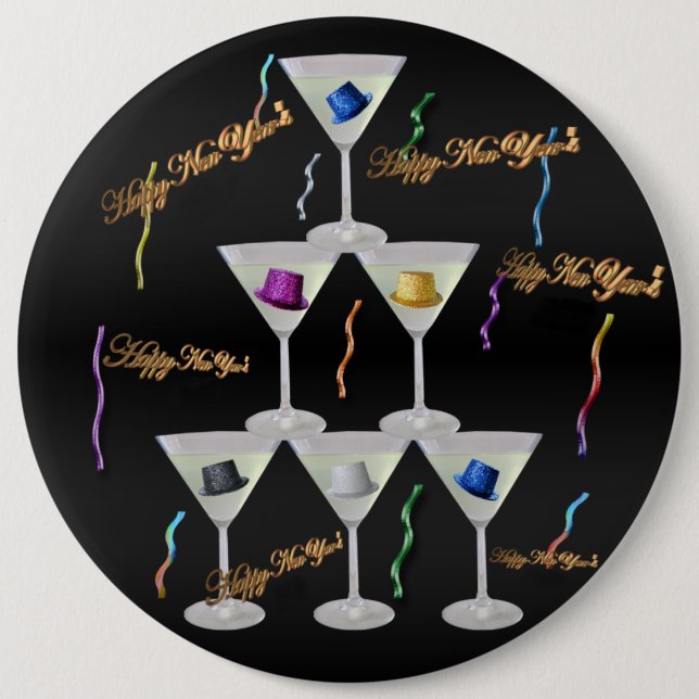 Chapa Redonda De 15 Cm Anillo de Año Nuevo apilado de champán (Anverso)