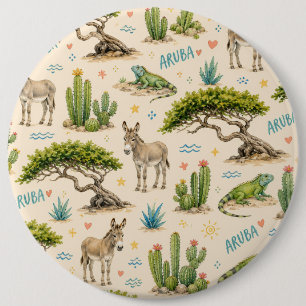 Chapa Redonda De 15 Cm árbol divi de Aruba, burro, iguana, cactus
