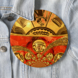 Chapa Redonda De 15 Cm Arte Cultural Africano: Rico diseño rojo dorado