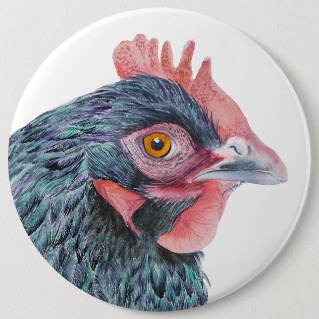 Chapa Redonda De 15 Cm Arte de acuarela de Maran Chicken Hen (Anverso)