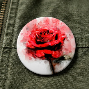 Chapa Redonda De 15 Cm Arte de Acuarela de Rosa Roja sobre Fondo Blanco