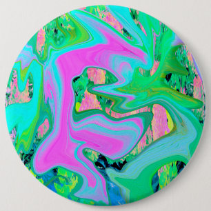 Chapa Redonda De 15 Cm Arte líquido rosa retro y azul claro en hortensia