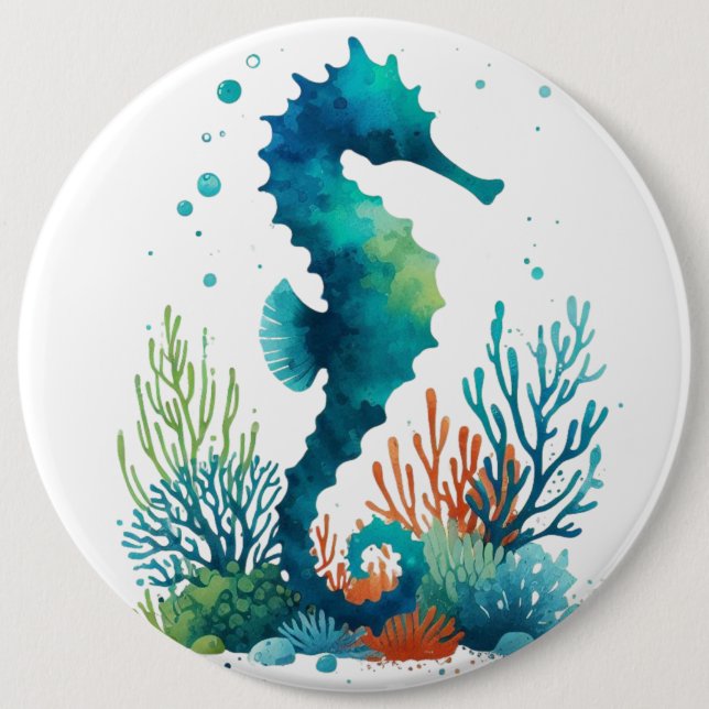 Chapa Redonda De 15 Cm arte náutico/de playa/caballito de mar costero (Anverso)