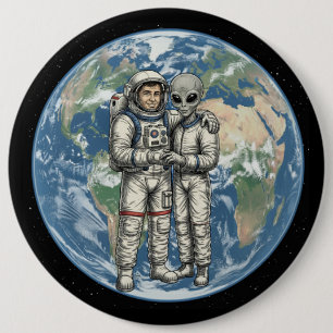 Chapa Redonda De 15 Cm Astronauta y Alien