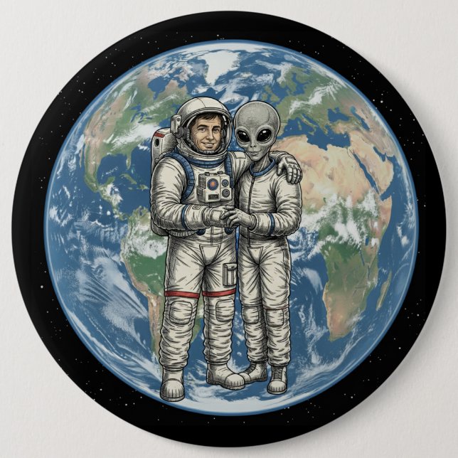 Chapa Redonda De 15 Cm Astronauta y Alien (Anverso)