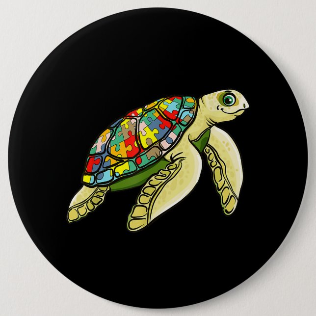 Chapa Redonda De 15 Cm Autista |Rompecabezas de tortuga marina Pieza Auti (Anverso)