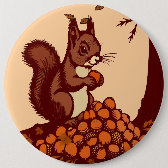 Chapa Redonda De 15 Cm 🐿️ Autumn Squirrel Pin Button / Badge - Clothing  (Anverso)