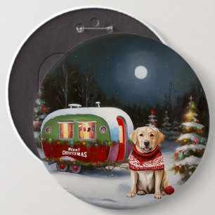 Chapa Redonda De 15 Cm Aventura de Navidad Caravana de Labrador de Invier