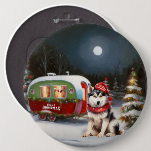 Chapa Redonda De 15 Cm Aventura de Navidad de la caravana de husky siberi