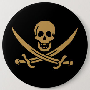 Chapa Redonda De 15 Cm Bandera pirata de cráneo de oro y espadas de Calic