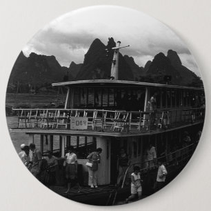 Chapa Redonda De 15 Cm Barco vintage de China Guilin río 1970