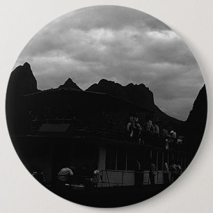 Chapa Redonda De 15 Cm Barco vintage de China Guilin río 1970