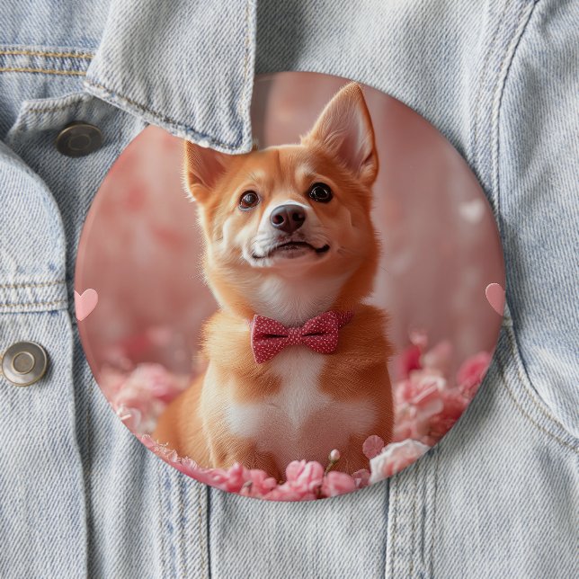 Chapa Redonda De 15 Cm Basenji con Rosas - El día de San Valentín (In situ)