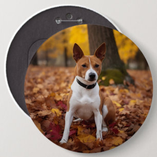 Chapa Redonda De 15 Cm Basenji en otoño se inspira la caída de las hojas