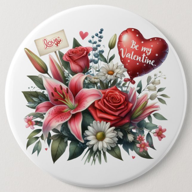 Chapa Redonda De 15 Cm Be Mine Valentine floral/corazón (Anverso)
