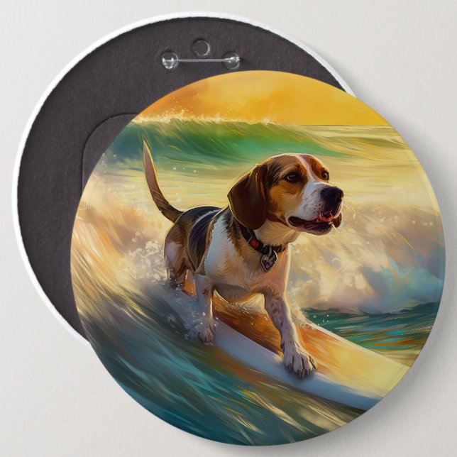 Chapa Redonda De 15 Cm Beagle Beach Surfing Painting (Anverso y reverso)