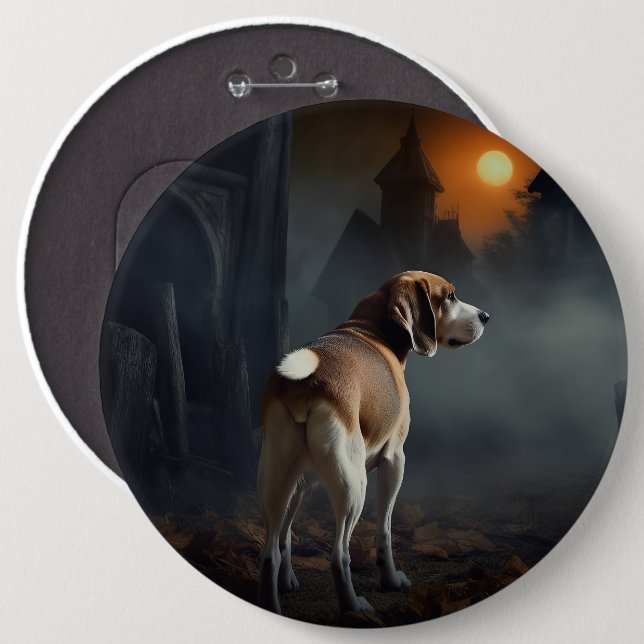 Chapa Redonda De 15 Cm Beagle Halloween Espeluznante (Anverso y reverso)
