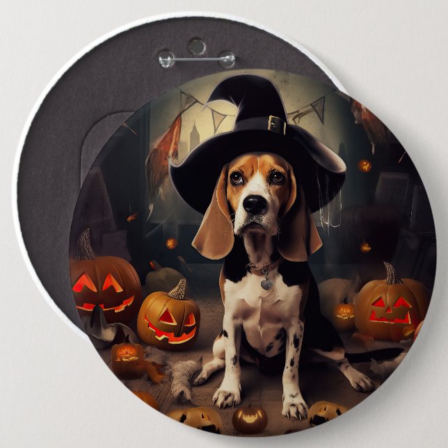 Chapa Redonda De 15 Cm Beagle Pumpkins Halloween Scary (Anverso y reverso)