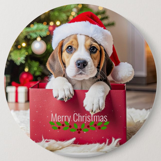 Chapa Redonda De 15 Cm Beagle Puppy Christmas Design, (Anverso)