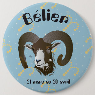 Chapa Redonda De 15 Cm Bélier 21 mars au 20 avril Boutons - Badges