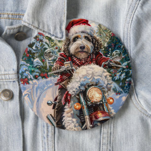 Chapa Redonda De 15 Cm Bernedoodle Dog Riding Motorcycle Christmas