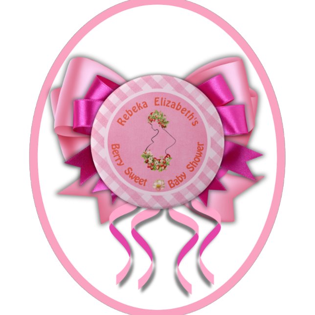 Chapa Redonda De 15 Cm Berry Sweet Pink Gingham Baby Shower (An idea how to embellish this button. )