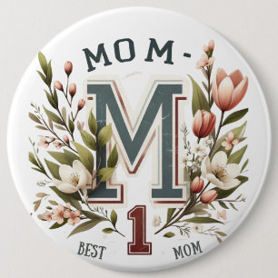 Chapa Redonda De 15 Cm Best Mom Number 1 – Vintage Floral Lettering Desig