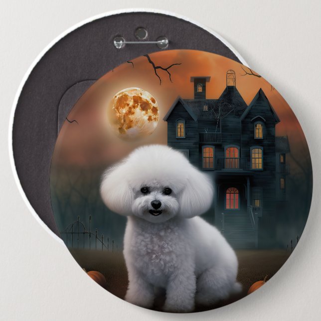 Chapa Redonda De 15 Cm Bichon Frise Halloween Aterrador (Anverso y reverso)