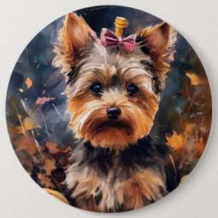 Chapa Redonda De 15 Cm Biewer Terrier de Halloween con calabazas espeluzn