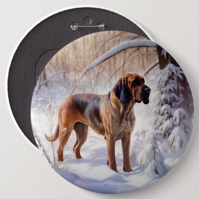 Chapa Redonda De 15 Cm Bloodhound deja que nieve Navidades (Anverso y reverso)