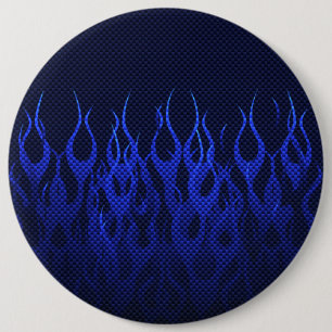 Chapa Redonda De 15 Cm Blue Racing Flames on Carbon Fiber Print