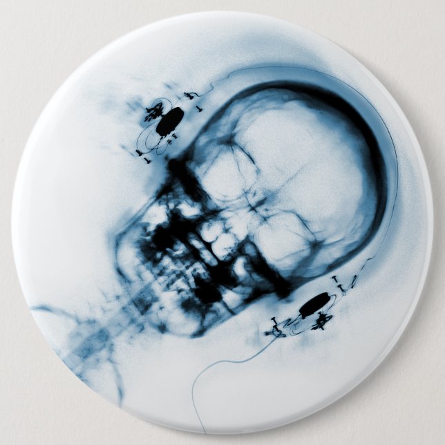 Chapa Redonda De 15 Cm Blue X-Ray Vision Music Skeleton Skull (Anverso)