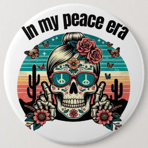 Chapa Redonda De 15 Cm Boho Peace Era Skull – Retro Desert Floral Design"