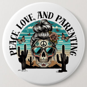 Chapa Redonda De 15 Cm Boho Skull Peace and Parenting T-Shirt – Retro Des