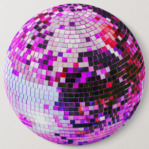 Chapa Redonda De 15 Cm Bola de discoteca retro brillo purpurina rosa cump
