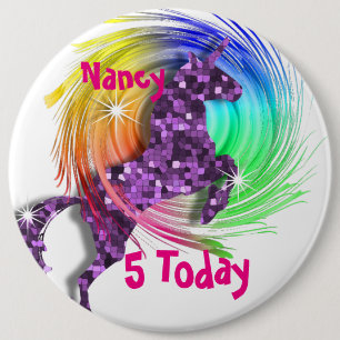 Chapa Redonda De 15 Cm Bonito Fantasía Arcoiris Unicornio Edad Personali