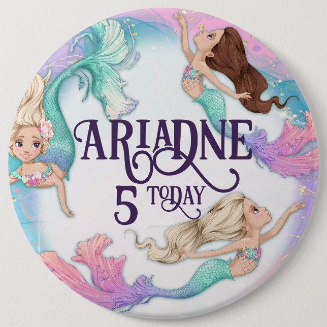 Chapa Redonda De 15 Cm Bonito Pequeña Sirena Pin Badg (Anverso)