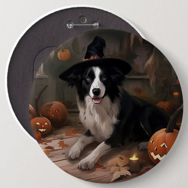 Chapa Redonda De 15 Cm Borde de Collie Pumpkins Halloween Scary (Anverso y reverso)