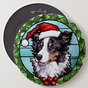 Chapa Redonda De 15 Cm Border Collie Vidrio Pintado Navidad