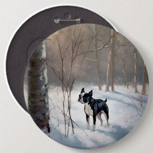 Chapa Redonda De 15 Cm Boston Terrier Deja que nieve Navidad